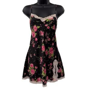Victorias Secret Y2K 2004 black floral satin lace slip dress